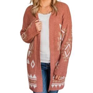 Loveriche S NEW Lets Stay Home Aztec Cardigan Dark Mauve Soft Cozy